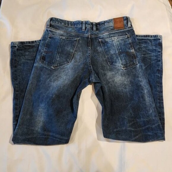 Outpost Makers Relaxed Taper Jeans Men's 33x22 Acid Washed Denim Distressed Dark - Picture 13 of 14